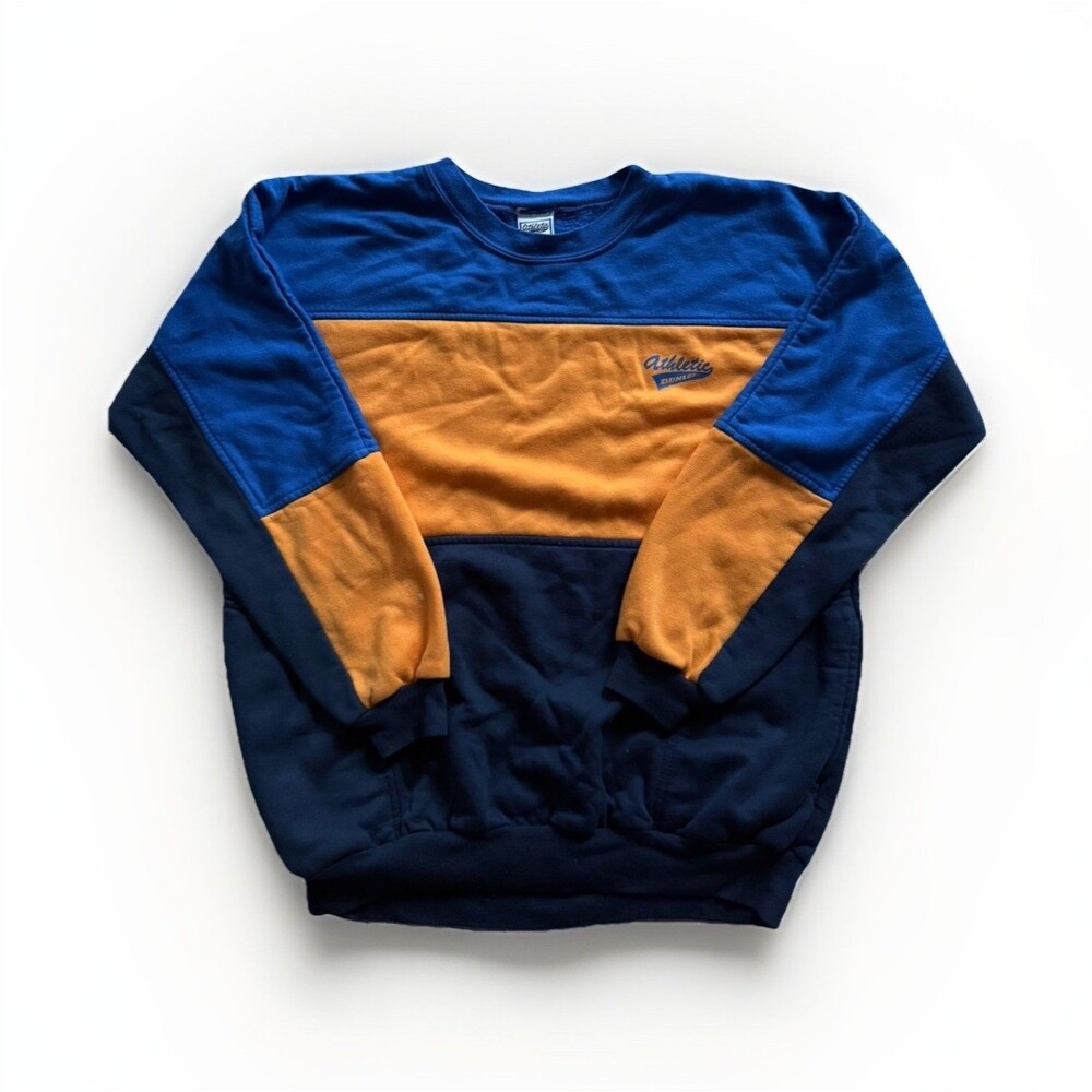 Vintage Athletic Dunlop Blue Yellow Colorblock Pullover Crewneck L